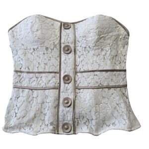 Vintage Charlotte Russe Lace Corset Top L Cream Strapless Coquette Fairycore